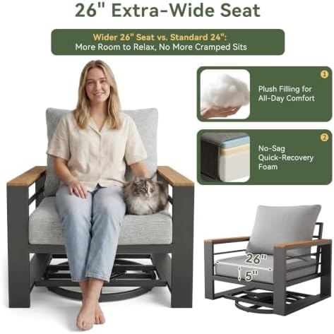 Aoxun Aluminum Patio Furniture Set with Swivel Chairs & Firepit Table - Image 5