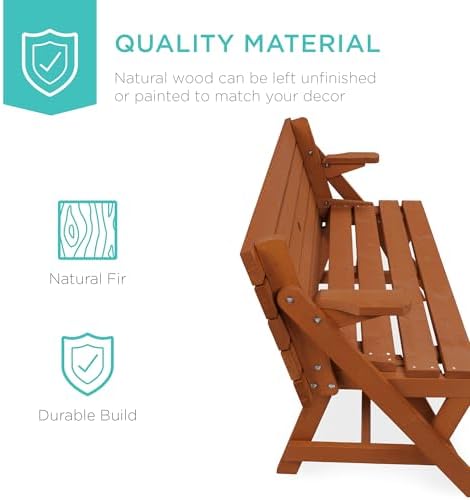 Best Choice Products 2-in-1 Transforming Interchangeable Outdoor Wooden Picnic Table Garden Bench for Backyard, Porch, Patio, Deck w/Umbrella Hole - Acorn - Image 3