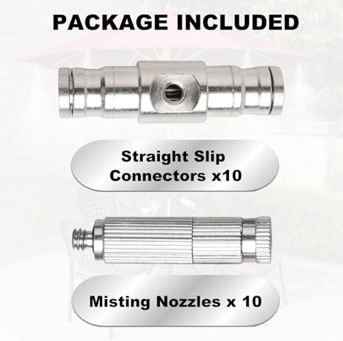 Brass Patio Misting Kit – 10pcs Brass Micro-Nozzles & 10pcs1/4″ Slip Connectors for Outdoor Cooling (UNC 10/24, 0.012″ Precision Orifice, 15-280 psi) - Image 4