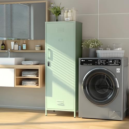 Metal Locker Storage Cabinets Lockable Single File Storage Cabinet with Door and Removable Shelves Kids Locker for School Gym Pantry Kitchen (Green) - Image 5