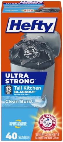 Hefty Ultra Strong 13 Gal Kitchen Trash Bags, Black, Clean Burst, 40ct by Hefty