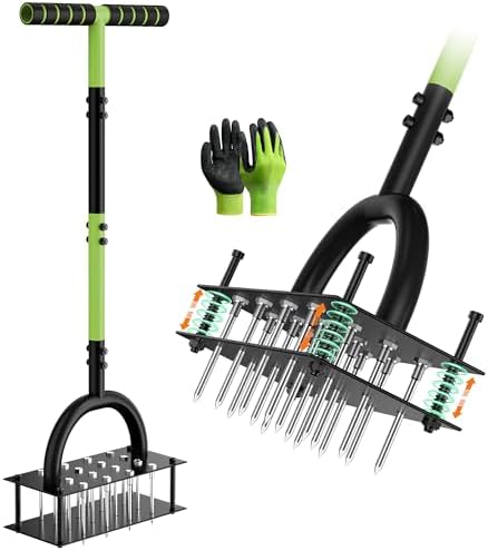 Grenebo Lawn Aerator Manual Aerator Lawn Tool with 16 Spikes, Black Green by Grenebo