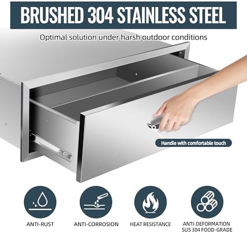 Outdoor Kitchen Drawers Stainless Steel, BBQ Drawer Inserts for Built-in Patio Grill Station, 30''W x 10''H x 23''D - Image 4
