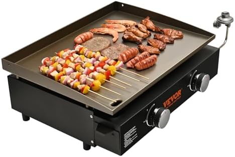 VEVOR Commercial Griddle, 22.4" Heavy Duty Manual Flat Top Griddle, Countertop Gas Grill with Non-Stick Cooking Plate, Countertop Gas Griddles, H-Shaped Burner Restaurant Portable Grill, 13,000 BTU by VEVOR