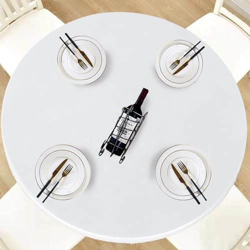 LUSHVIDA Round Tablecloth, Fitted Table Cloth for 36"-44" Tables, White by LUSHVIDA