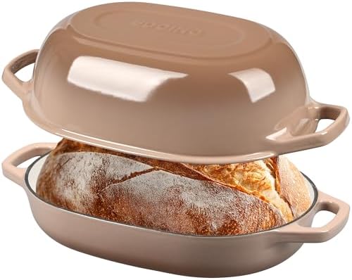 EDGING CASTING Enameled Cast Iron Oval Dutch Oven Pot with Lid, Dutch Oven for Sourdough Bread Baking, Oval Bread Pan, Bread Oven, Bread Dutch Oven, 7qt, Mocha by EDGINGCOOKWARE