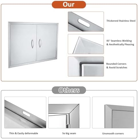 JIE JIN 31" W X 24" H Outdoor Kitchen Doors Double Doors Thickened 304 Brushed Stainless Steel BBQ Access Door BBQ Island Doors Outdoor Kitchen Accessories Door for Outdoor Kitchen BBQ Island - Image 7
