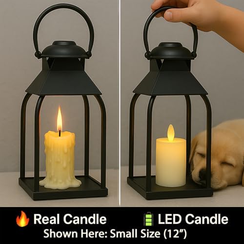 Decorative Metal Lanterns Indoor Outdoor, Candle Holder for Porch, Patio, Fireplace, Floor, Wedding, Christmas, Fall, Holiday, Farmhouse Table Centerpiece (Black, Set of 3 20" 15.7" 12") - Image 3