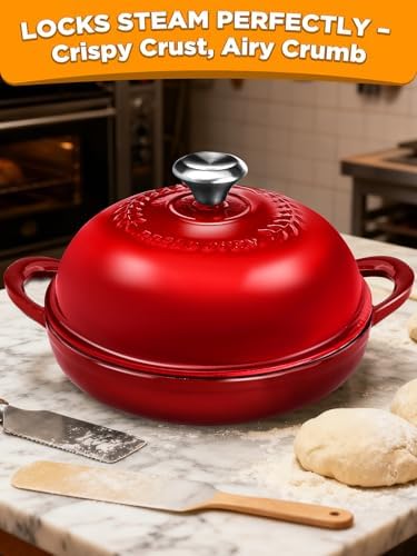 Dutch Oven Bread Baking Pot with Lid 6QT Enameled Cast Iron Oven, Gradient Red Design & Complete Sourdough Kit (Banneton Basket, Dough Tools, Silicone Sling) for Artisan Bread Making - Image 2