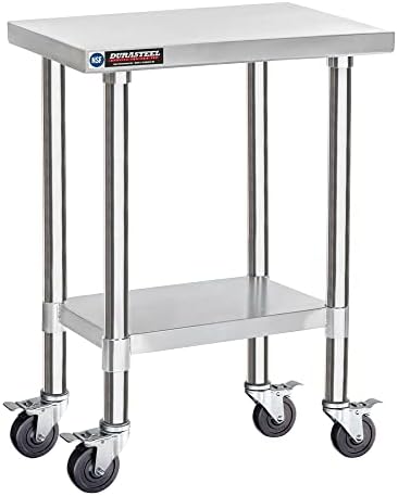 DuraSteel 24x18 NSF Stainless Steel Cart - Heavy Duty Rolling Food Prep Table with Undershelf - Metal Utility Cart for Commercial Restaurant Kitchen, Laundry, Side Mixer Stand by DuraSteel