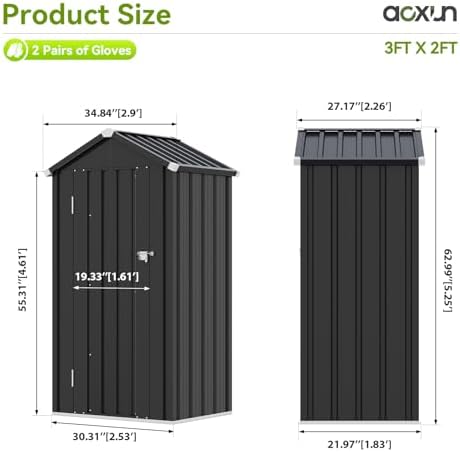 Aoxun Vertical Outdoor Storage Cabinet 2.5’x2’ with Floor & Shelves Black - Image 2