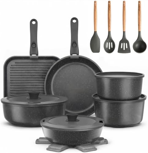 YASHE 21Pcs Nonstick Pots and Pans Set with Removable Handles, Oven Safe by YASHE