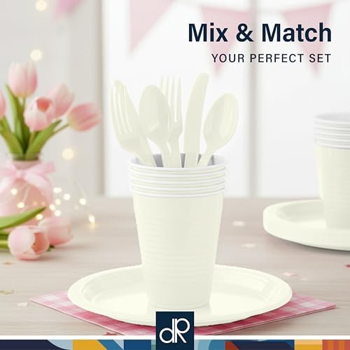 DecorRack Ivory Plastic Cups, 12 oz Disposable Cups, Reusable Party Supplies (40 Count) - Image 4