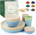 Wrova Wheat straw plates and bowls sets of 16 - Unbreakable wheat straw dinnerware sets for kids - Alternative plastic dinnerware set service for 4 - Microwave safe and Dishwasher safe bowls. Nordic by WROVA