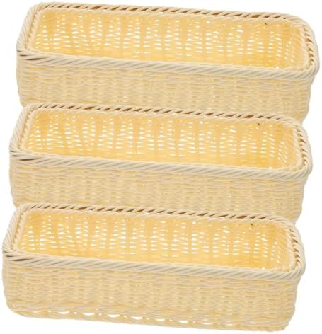 Woven Storage Basket 3 Piece Set PP Rectangular Beige Rustic by Ciieeo