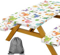 Funny Dinosaur Picnic Table Cover with Bench Covers and Bag, Camping Essentials, Animal Waterproof Windproof Fabric, Fitted Tablecloth Cover with Elastic Edge, for Indoor & Outdoor, 3 PCS, 30x60 Inch by Xguatan
