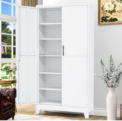 GAIOUS 79" Tall Metal Storage Cabinet with Lock,2 Door Steel Bookcase White by GAIOUS