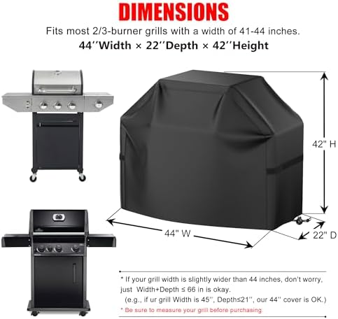 Grill Cover, 44 inch Small Gas Grill Cover for Outdoor Grill, Waterproof, Weather Resistant, UV & Fade Resistant, BBQ Grill Cover with Hook and Loop Straps, Black - Image 2