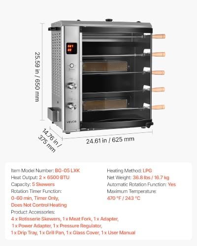 VEVOR Countertop Vertical Oven Brazilian Flame 5 Auto Rotating Skewers - Image 7