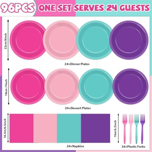96 PCS Teal Blue Pink Purple Paper Plates and Napkins Birthday Party Supplies Lets Pawty Puppy Tableware Set Colorful Puppy Themed Party Favors Baby Shower - Image 2