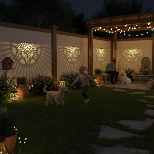 4 Pack Solar Fence Lights Outdoor Wall Lights Plastic Solar Powered Deck Step Stair Lights Mandala Theme Waterproof Fence Solar Light for Garden Post Patio Yard Decor, Gardening Gifts for Women Mom - Image 3