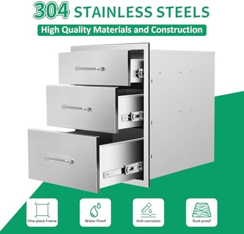 Outdoor Kitchen Drawers 18" Wx 23" H x 23" D Stainless Steel Triple Drawers with Ergonomic Handle for BBQ Island, Patio Grill Station & Outdoor Kitchen Cabinets - Image 3