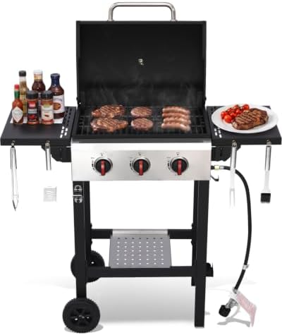 3-Burner Propane Gas Grill with Folding Side Tables - Image 2