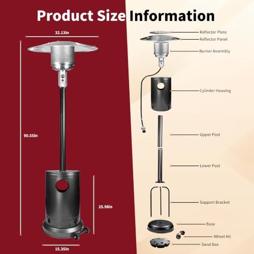 Jet Black 50,000 BTU Propane Patio Heater with Rain Cover, Multiple Color Available, Outdoor Heater with Weighted Base, Adjustable Heat Control Safety Shut-Off for Patio & Restaurant - Image 3