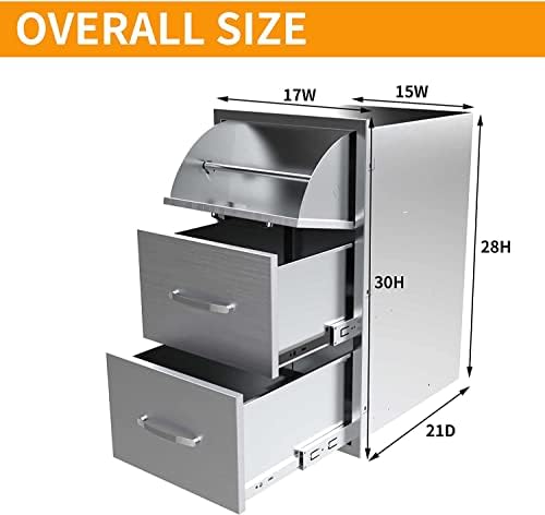 Outdoor Kitchen Drawers 17W x 30H x 21D Inch, Flush Mount Access BBQ Drawers, BBQ Island Drawers for Outdoor Kitchens or BBQ Island Patio Grill Station - Image 2