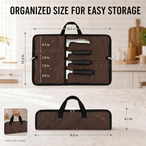 4 Slots Chefs Knife Roll Bag Cutlery Storage Case Mens Travel Brown - Image 2