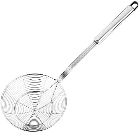 Hiware Solid Stainless Steel Spider Strainer Skimmer Ladle, Kitchen Utensils Wire Strainer Pasta Spoon, 7 Inch by HIWARE