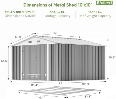 Patiowell 10x10 FT Outdoor Storage Shed with Floor Frame, Gray - Image 4