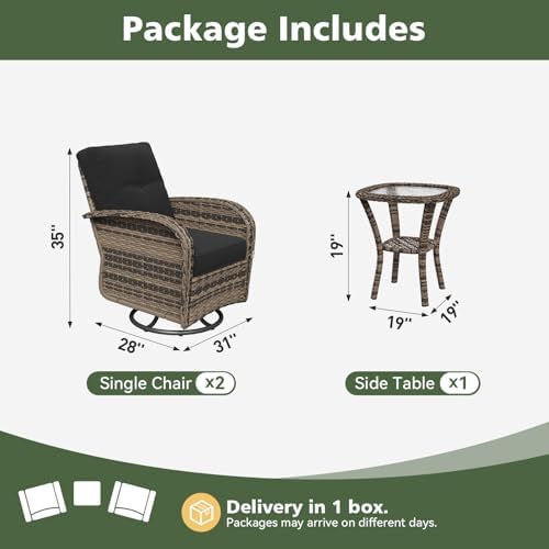 Aoxun 3 Piece Outdoor Patio Furniture Set with Side Table, Outdoor Patio Furniture Sets with High Back Swivel Rocker Chairs, Outdoor Sofa Set with Ottoman for Backyard & Garden, Black - Image 2