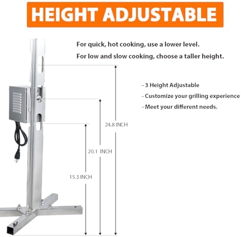 iMeshbean Electric BBQ Rotisserie Grill Kit, 220LB Pig Spit Rotisserie Grill, Stainless Steel Pig Rotisserie Kit with 45W Powerful Motor, Adjustable Height - Image 5