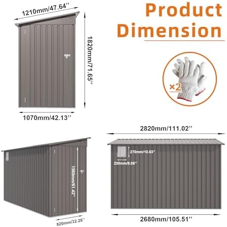 YOPTO 4x9 FT Outdoor Storage Shed,Lean to Metal Shed W/Window,All Weather Waterproof Garden Storage Shed W/ 6 Air Vents & 1 Lockable Door,Weatherproof Tool House W/Sloped Roof,for Lawn,Gray - Image 3