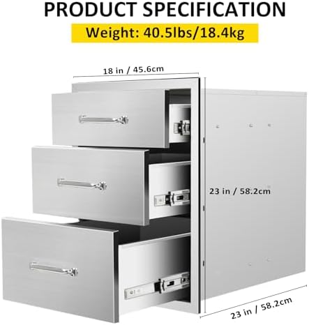 Outdoor Kitchen Drawers 18''Wx 23''H x 23''D Triple BBQ Drawers Stainless Steel Built-in Drawer for Outdoor Kitchen Island, Patio Grill Station - Image 2