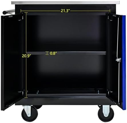 Double-Door Heavy-Duty Rolling Steel Tool Cart with Handle&Wheels, Metal Storage Organizer Cabinet, Tool Chest for Efficient Tool Storage in Garage, Warehouse, Workshop, Repair Shop, Blue - Image 4