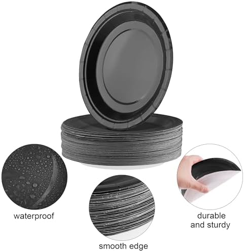 Breroa 72 Pcs Black Paper Plates 7 Inch Bulk Black Plates Disposable - Image 3