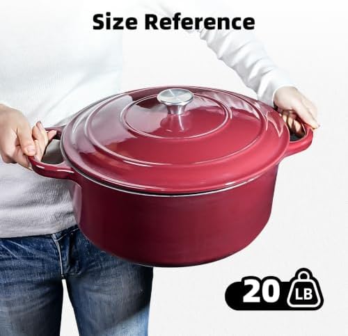 9 QT Merlot Enameled Cast Iron Dutch Oven with Lid, Heavy‑Duty Casserole Pot for Braising, Stews, Roasting, Baking, Oven & All Stovetops Safe - Image 5