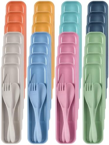28 Sets Reusable Travel Utensils, Wheat Straw Cutlery Set 7 Assorted Colors, Portable Fork Spoon Cutter with Case, Lunch Box Tableware Set, Utensil Set for School Picnic Travel Outdoor Activities - Image 7