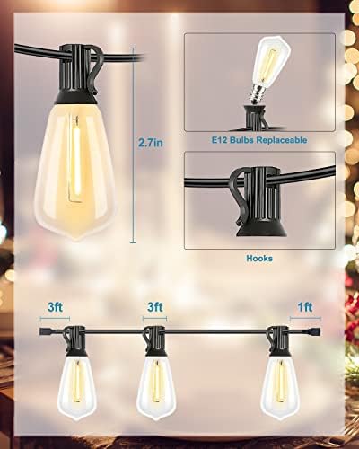 Lightdot 300FT Outdoor String Lights, LED Bistro String Lights with Shatterproof ST38 Vintage Bulbs, 2200K Dimmable, Waterproof Hanging Lights for Porch, Deck, Garden, Backyard, Balcony - ETL Listed - Image 3