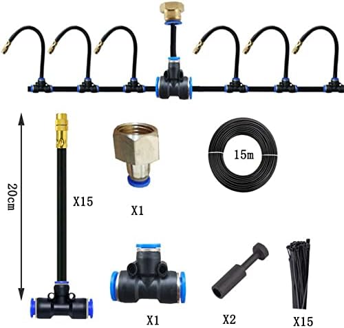 Outdoor Misting Cooling System Kit with Flexible Adjustable Nozzles & Flexible Misting Line & Filter, Patio Misters Mister System Drip Irrigation System for Outside Patio(Size:15m Tube+ 15 nozzles,) - Image 3