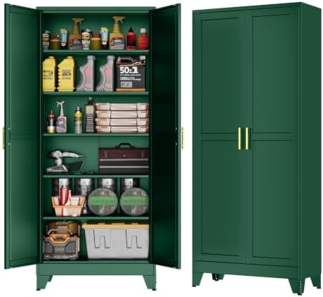 GAIOUS 75'' Tall Metal Garage Storage Cabinet,File Cabinet with Door and Adjustable Shelves, Outdoor Steel Tool Cabinet for Home,Office,Warehouse,Garage,Green by GAIOUS