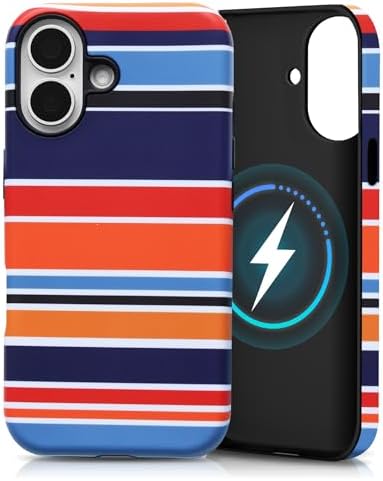 for iPhone 17 Case, Magnetic Matte Frosted Dual-Layer Striped Phone Case for Women, Retro Aesthetic Cover Compatible with Mag Safe Accessories - Sunset Coast by YKCZL