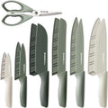 Astercook Knife Set, 13 Pieces Kitchen Knives Set with Healthy Anti-Rust Coating, Dishwasher Safe, Stainless Steel Chef Knife Sets with 6 Blade Guards, Perfect Holiday Gifts for Kitchen Green by Astercook