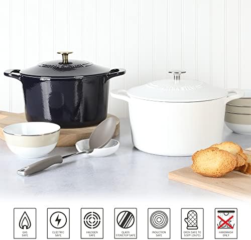MARTHA STEWART Gatwick 7-Quart Enamel Cast Iron Dutch Oven Pot with Lid – Matte White – Durable Heavy-Duty Dutch Oven for Slow Cooking, Braising & Baking - Image 5