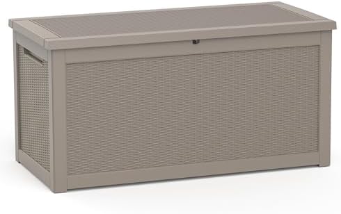 320 Gallon Waterproof Outdoor Storage Box, UV Resistant Resin Deck Box with Hydraulic Rod for Reinforced Stability, Perfect for Patio, Garden, and Pool（Grey，320 Gallon） by KFY