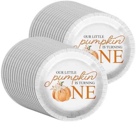 Our Little Pumpkin Is Turning One First Birthday - 32 Piece Disposable Party Supplies - Decorations for Fall 1st Birthday Round Party Plates - Large 9" Paper Plates In Bulk - Image 5