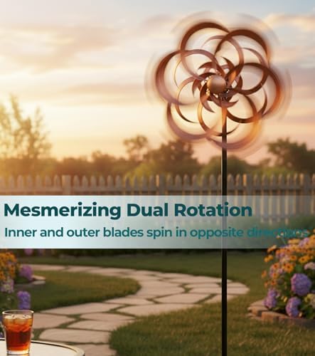Metal Wind Spinner Outdoor, 63" Double-Sided Copper Decor - Image 3