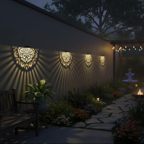 6 Pack Solar Fence Lights Outdoor Wall Lights Black Plastic Solar Powered Deck Step Stair Lights Mandala Theme Waterproof Fence Solar Light for Garden Post Patio Backyard Yard Decor - Image 5